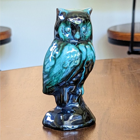 Blue Mountain Pottery Owl Drip Glaze Blue Green Brown Redware Vintage - Picture 3 of 13